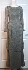 Stephen Yearick Taupe Grey 100 Silk Hand-Beaded Full Length Gown Size 8 Ex Cond