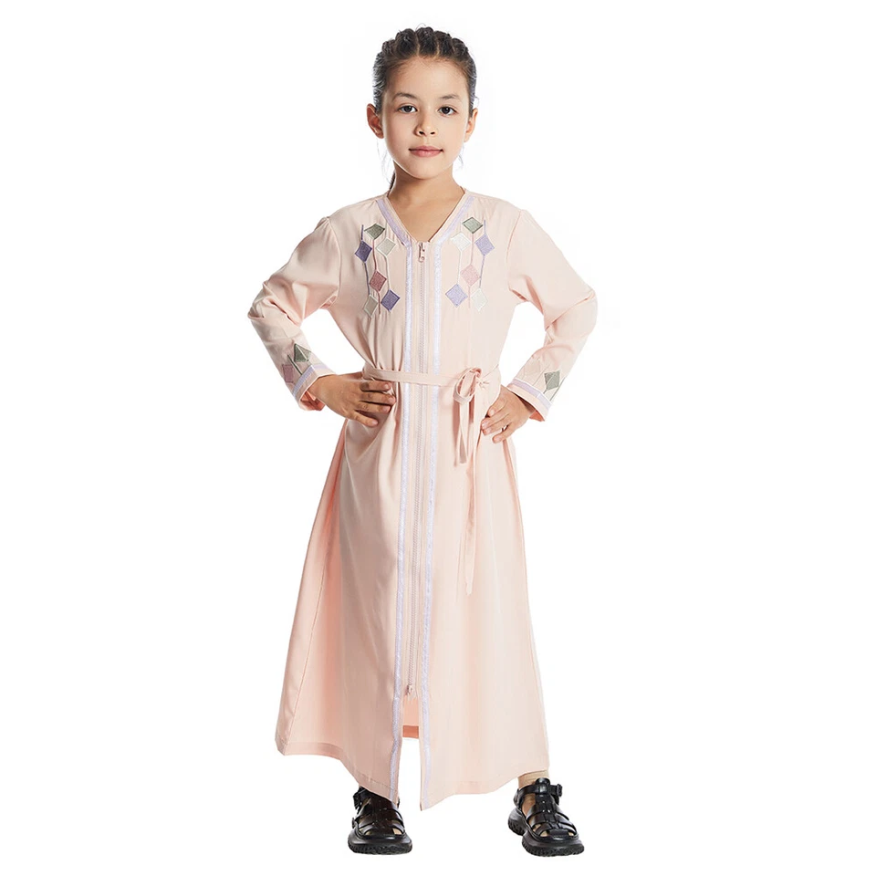 Modesto Musulmán Niños Niñas Vestido Largo Abaya Islámico Kaftan Abaya Niño Bata Árabe Foto 3 de 4