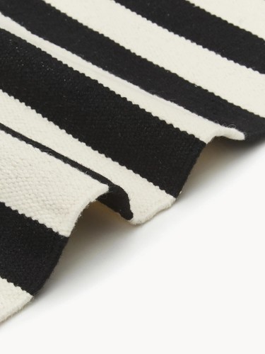 Striped Wool Rug Black/White Stripes Modern Handmade Rug Kilim Boho Living Room - Picture 3 of 7