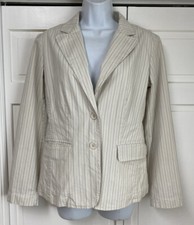 New York Company Lined Casual Blazer Off White Blue Pin Stripes Women's Small