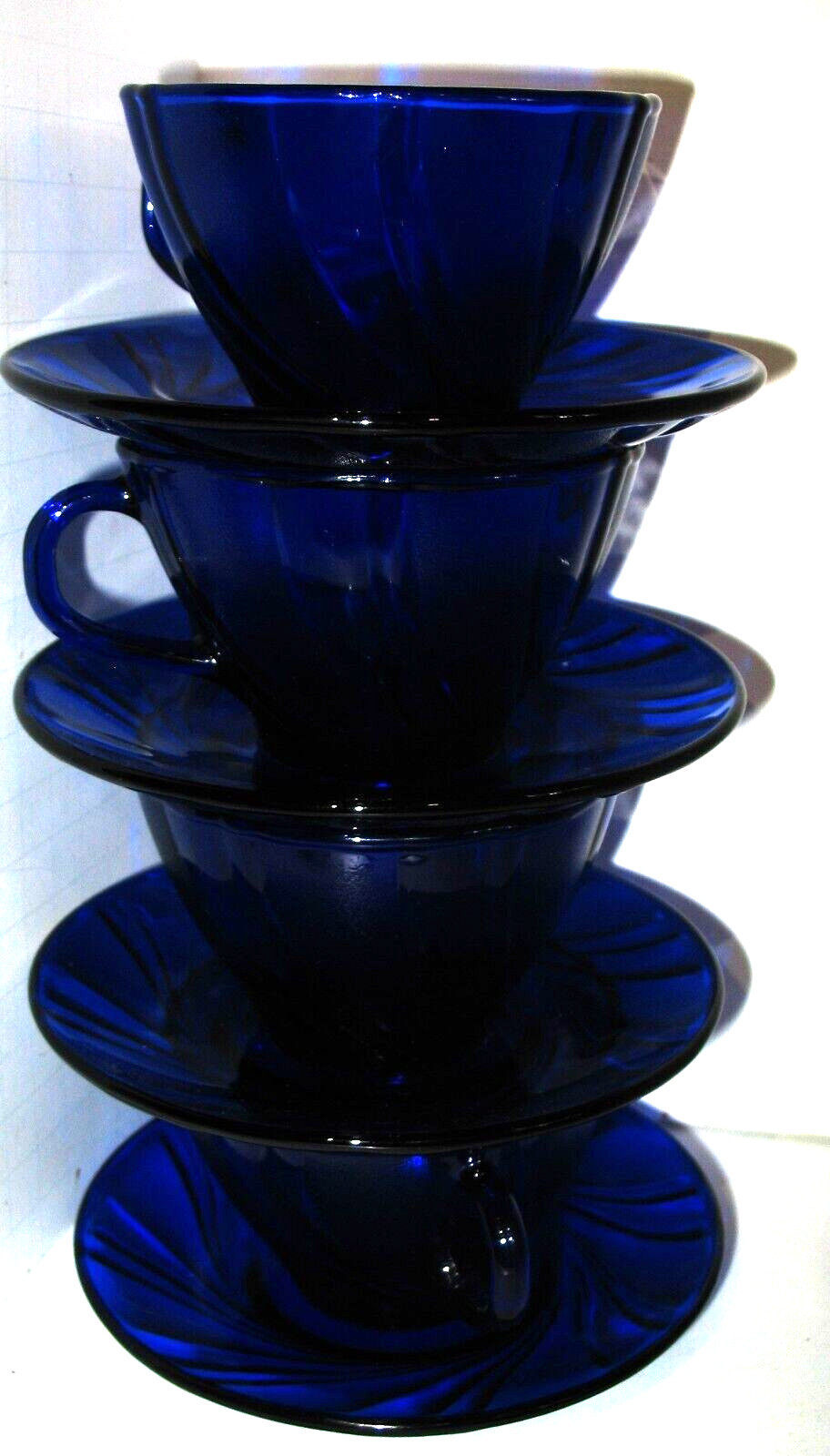 Lot of 4 Rivage Cobalt by Verico Duralex Made in France Glass Cup + Saucer Sets