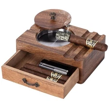 Joyoldelf Cigar Ashtray Outdoors Windproof Vintage Ashtray with Cigar Accesso...