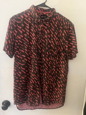Men s Quicksilver Renegade Medium Button Up Shirt MED Red/Black Rad Design