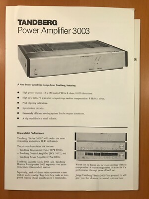 ORIGINAL TANDBERG 3003 POWER AMPLIFIER SALES MARKETING BUNDLE WITH PHOTO D262