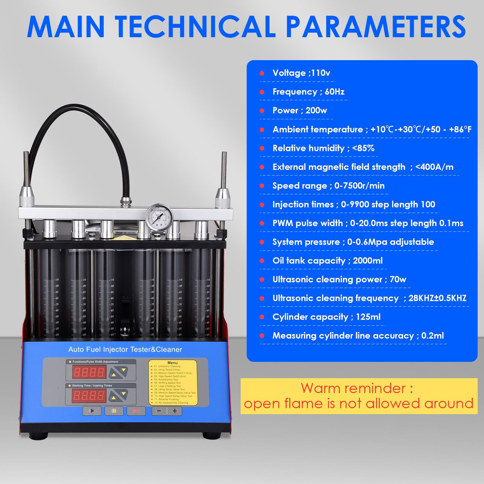 New Ultrasonic Fuel Injector Tester Cleaner Cleaning Machine 6 Cylinder 200W NEW