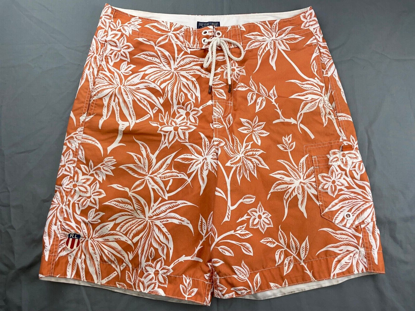 Ralph Lauren Polo Jeans Co Vintage Lined Board Shorts. Burnt Orange, Size L. EUC