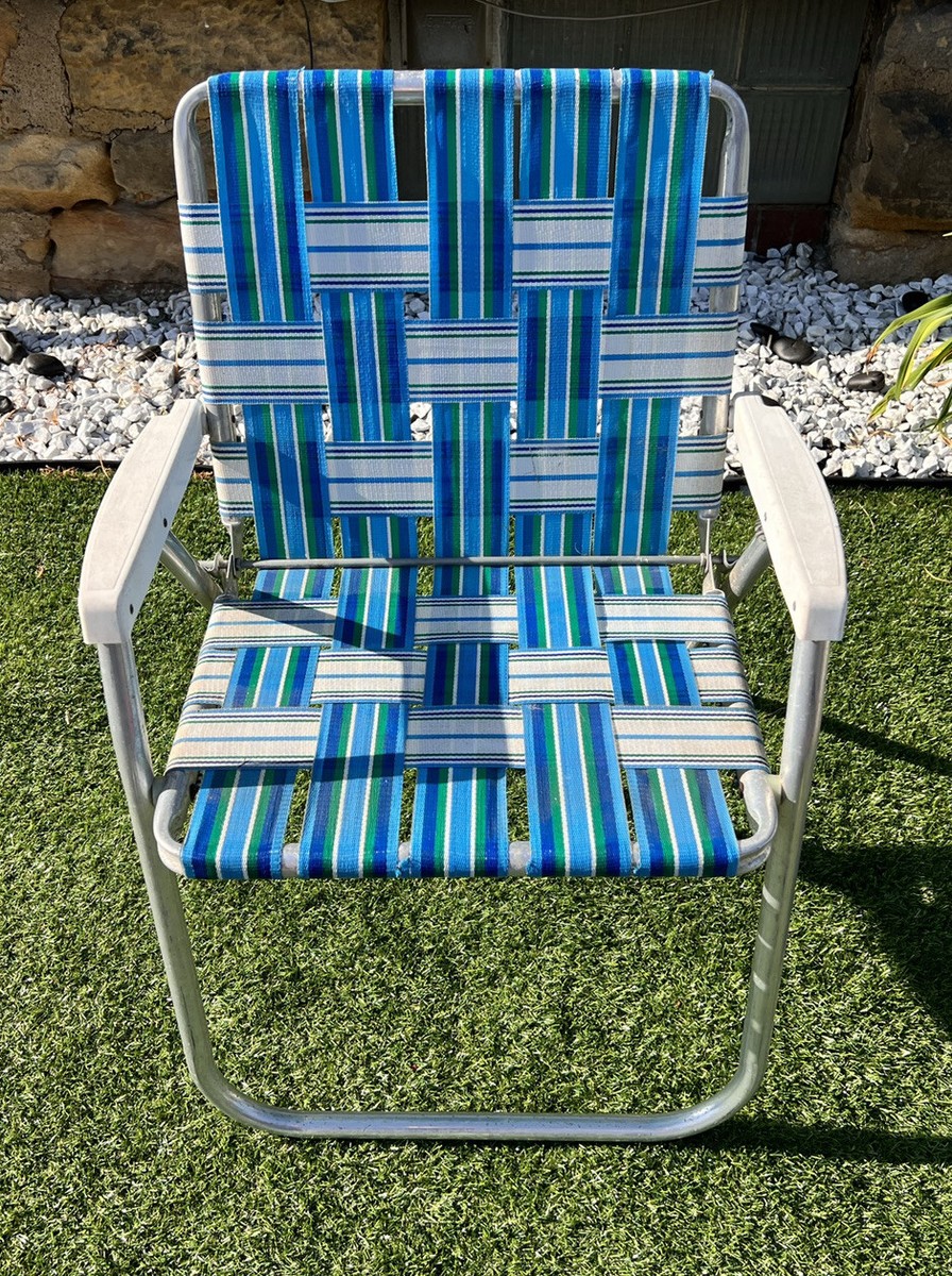 VTG Vintage Low Short Webbed Aluminum Folding Lawn Chair