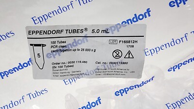 Eppendorf  0030119460 Conical Tubes 5.0 mL with snap cap PCR clean, 100 tubes