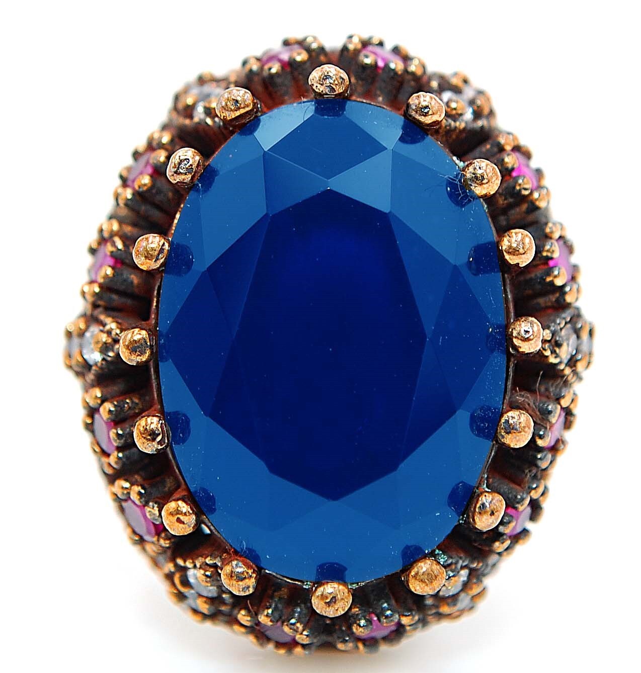 Exquisite Ottoman Empire Inspired 3CT Treated Sapphire 925 Sterling Silver Ring Size 7