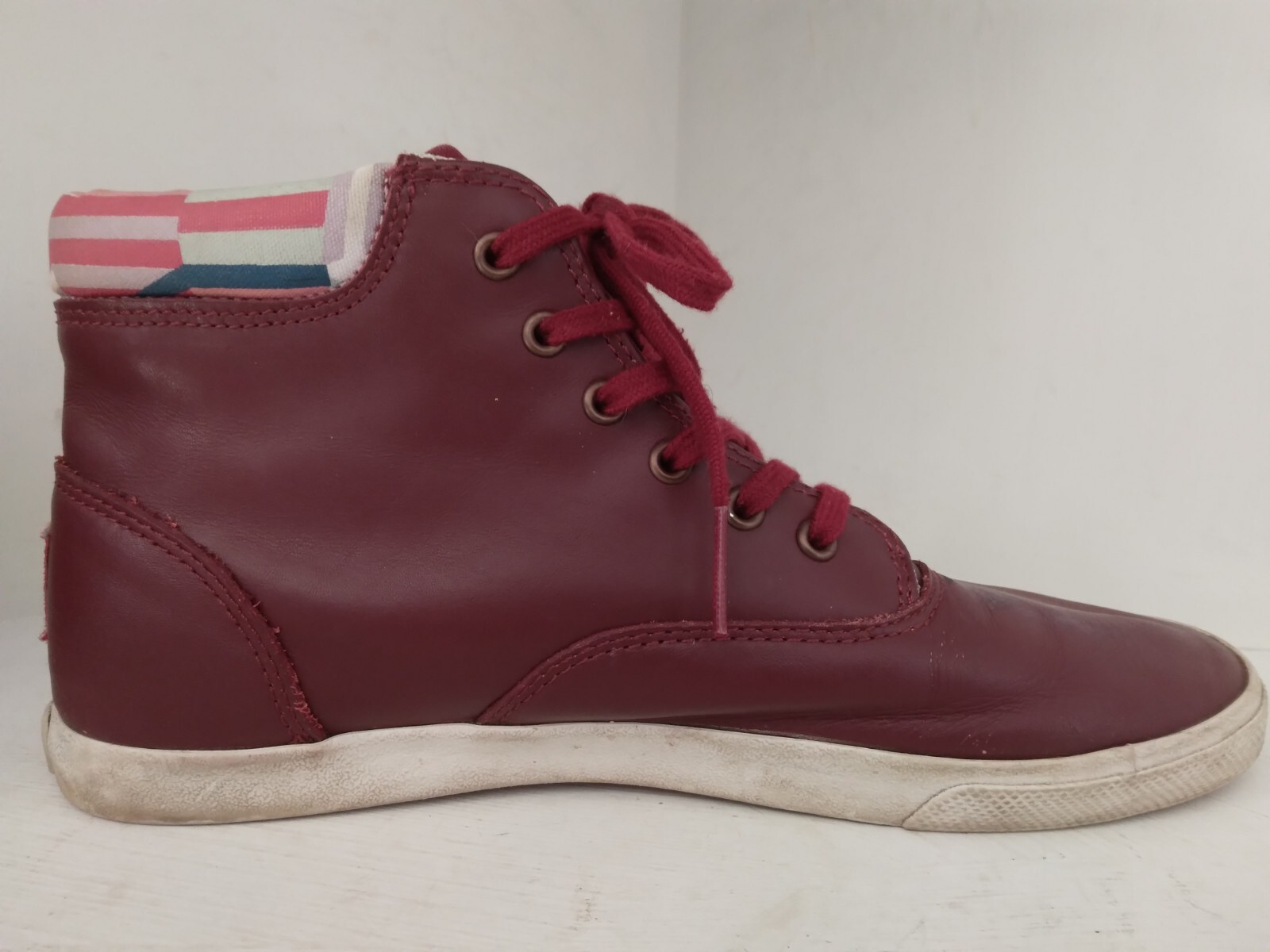 Bucketfeet Patchwork Deep Red Leather Mid Sneaker… - image 5