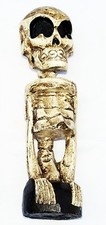 Skeleton Figurine Standing Skull Wood Deco Hand Carved Statue Ornament Figure
