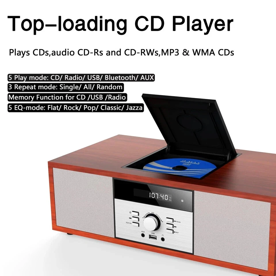 Nostalgische Bluetooth Stereoanlage für Zuhause, Vintage Micro Hifi Anlagen CD Player - Bild 4 von 4