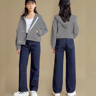 Mens Women Baggy Jeans Elastic Waist Wide Leg Retro Denim Pants Bootcut Trousers