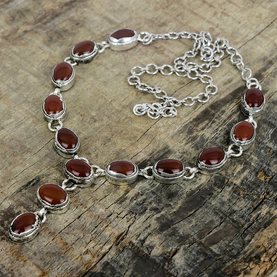 Corniola Gemma Elettroformati 925 Argento Sterling Collana Per Compleanno Regali - Immagine 3 di 4