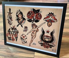 Sailor Jerry Vintage Tattoo flash Pin Up Art Print 11x14 FRAMED  Ready to Hang 