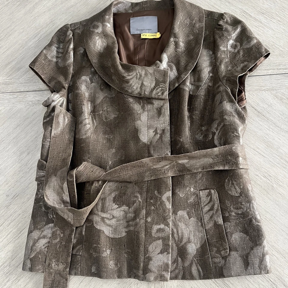 Классика весь уникальный цветочный льняной подпоясанный с подкладкой блейзер крышка рукава большой серо-коричневый - Изображение 2 из 4