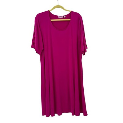 Susan Graver Liquid Knit Fit &Flare Dress  2X Cut Out Lattice Sleeve Pink