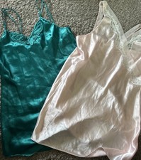 Lot Of 2 Satiny Vintage Lingerie No Tags. Green And Pale Pink