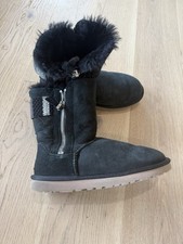 160 UGG Women's MINI BAILEY BUTTON II 8 39 BLACK Suede Ankle Boots Shoes Winter