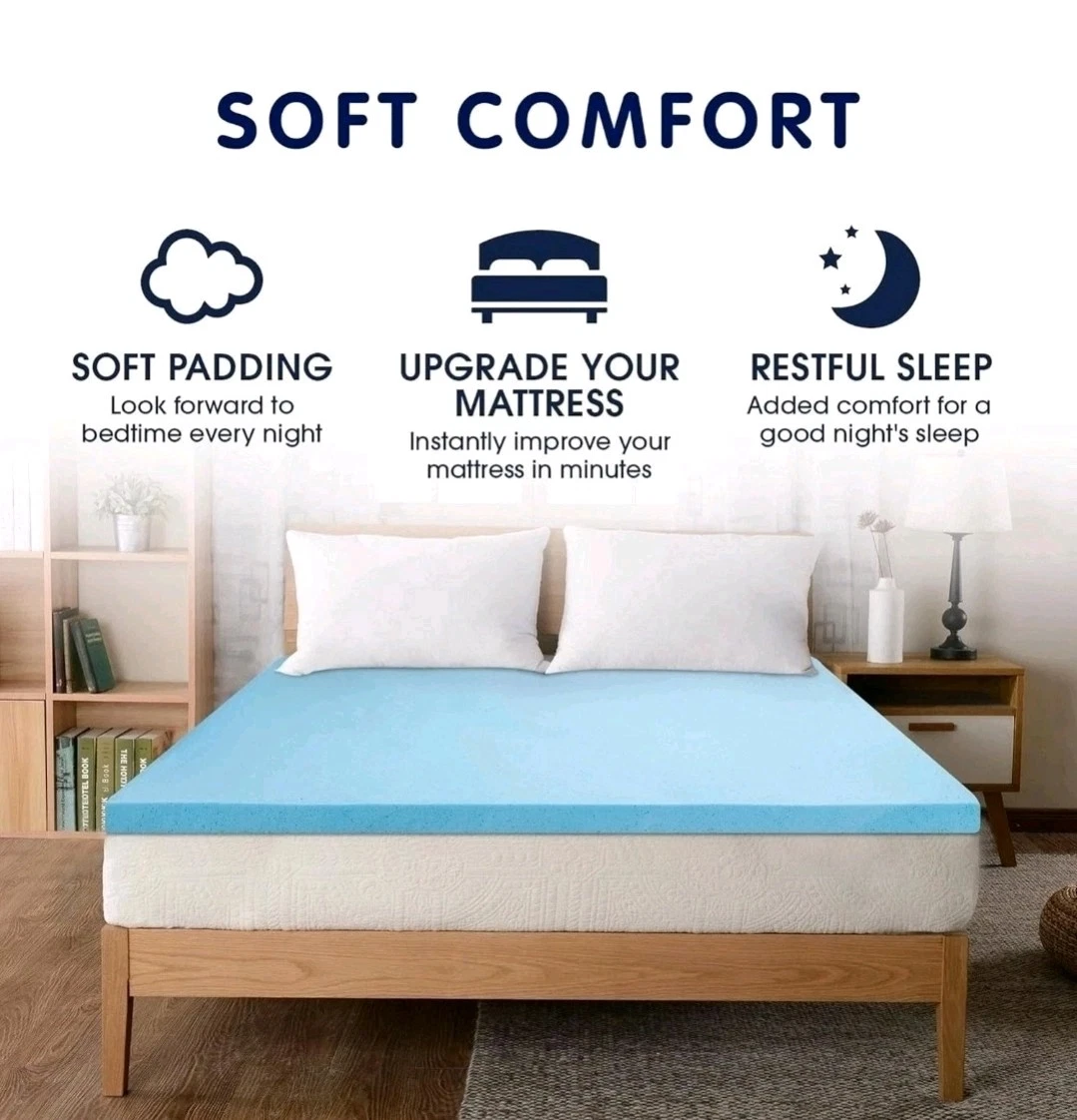 SUBRTEX 1.5inch Thick Double Breathable Bed Pad Flexible Gel-Infused Memory Foam