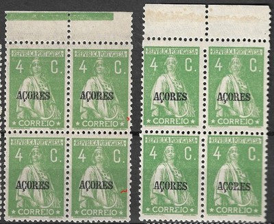 PORTUGAL ceres 4C- Açores Block - Two types of Pontinhado- Cliches- Both MNHOG