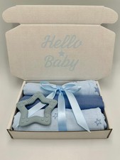 Newborn Baby Boy Soft Cotton Muslin & Teether Gift Set | New Baby Gift Set