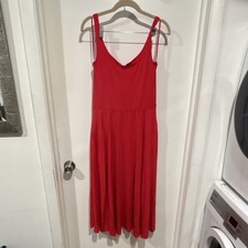 Quince Red Lyocell Spandex A-Line Midi Dress Scoop Neck Sleeveless Pullover M