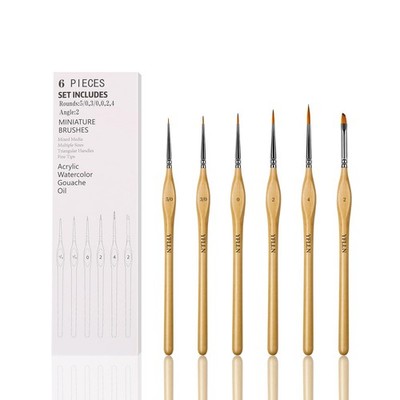 6Pcs Miniature Paint Brushes Set with Triangular Handles - for 6PCS, Wooden
