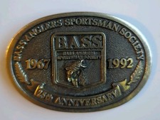 Bass Anglers Sportsman Society Brass Belt Buckle 25th Anniversary 1967-1992 VTG