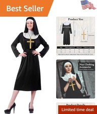 Traditional Black Nun Dress with Accessories   Complete 4-Piece Cosplay Set