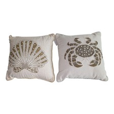 Coastal Collection Crab Seashell Beaded Throw Couch Pillows Nautical Decor