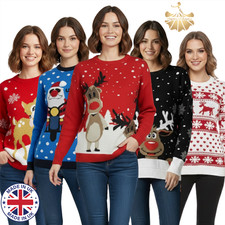 Womens Novelty Xmas Jumper Knitted Retro Mens Womens Funny Xmas Party Sweater