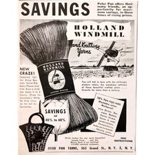1957 Peter Pan Yarns Holland Windmill Advertisement Crafts Sewing Supply F7B