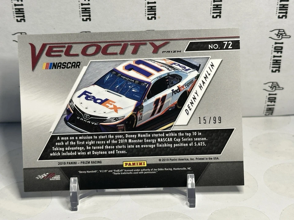 2019 Panini Prizm NASCAR - DENNY HAMLIN - /99 Green Prizm Velocity Insert #72 - Image 2 of 2