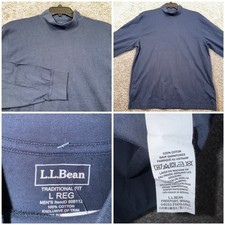 L.L. Bean Mens Traditional Fit Long Sleeve Mock Neck Shirt Navy Blue Large NEW