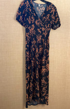 A New Day short sleeve A-line midi dress size M black with beige floral print