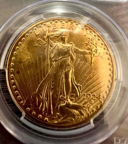 1924 St Gaudens Twenty Dollar Double Eagle $20 Gold Coin - PCGS MS63 subtle tone