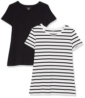 Amazon Essentials Damen T-Shirt Regular-Fit Kurzarm 2Er Pack Schwarz/Weiß L
