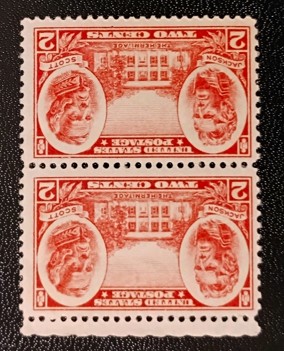 US 2 Cent Red Stamp Pair Andrew Jackson & Winfield Scott The Hermitage 1931-40