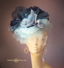 Kentucky Derby Hat Navy Midnight Blue Rose Fascinator Breeders' Cup Reversible