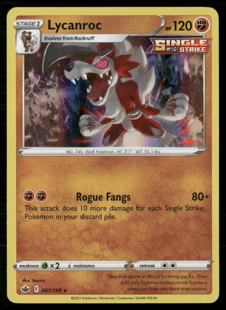 Lycanroc 087/198 Holo Rare Chilling Reign Pokemon Near Mint