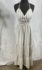 Madden Girl Midi Halter Dress S Y2K Romantic Coastal Tiered V-Neck Coquette