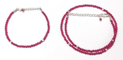 Beautiful pink Jade Silver Filled Faceted Round Gemstone Beaded Necklaces 18''