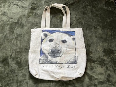 Vintage Polar Bear San Diego Zoo Tote Bag White Art 90s Canvas B Michele Maynard