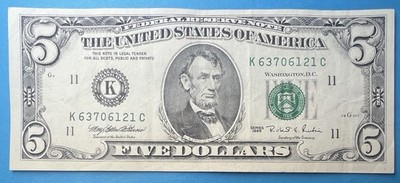 Vintage Series 1995 $5 Dollar Bill  -Dallas K -Old Style Small Head FRN Note