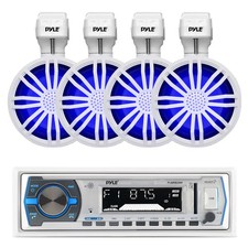 Pyle Marine Receiver, 4x 3.5" 40W Bluetooth LED Off-Road White Speakers w/Remote