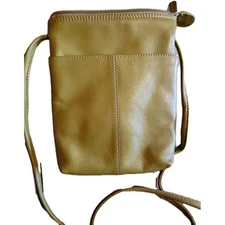 Ili New York Genuine Leather Green Pear Midi Sack Crossbody Bag Purse Boho Chic