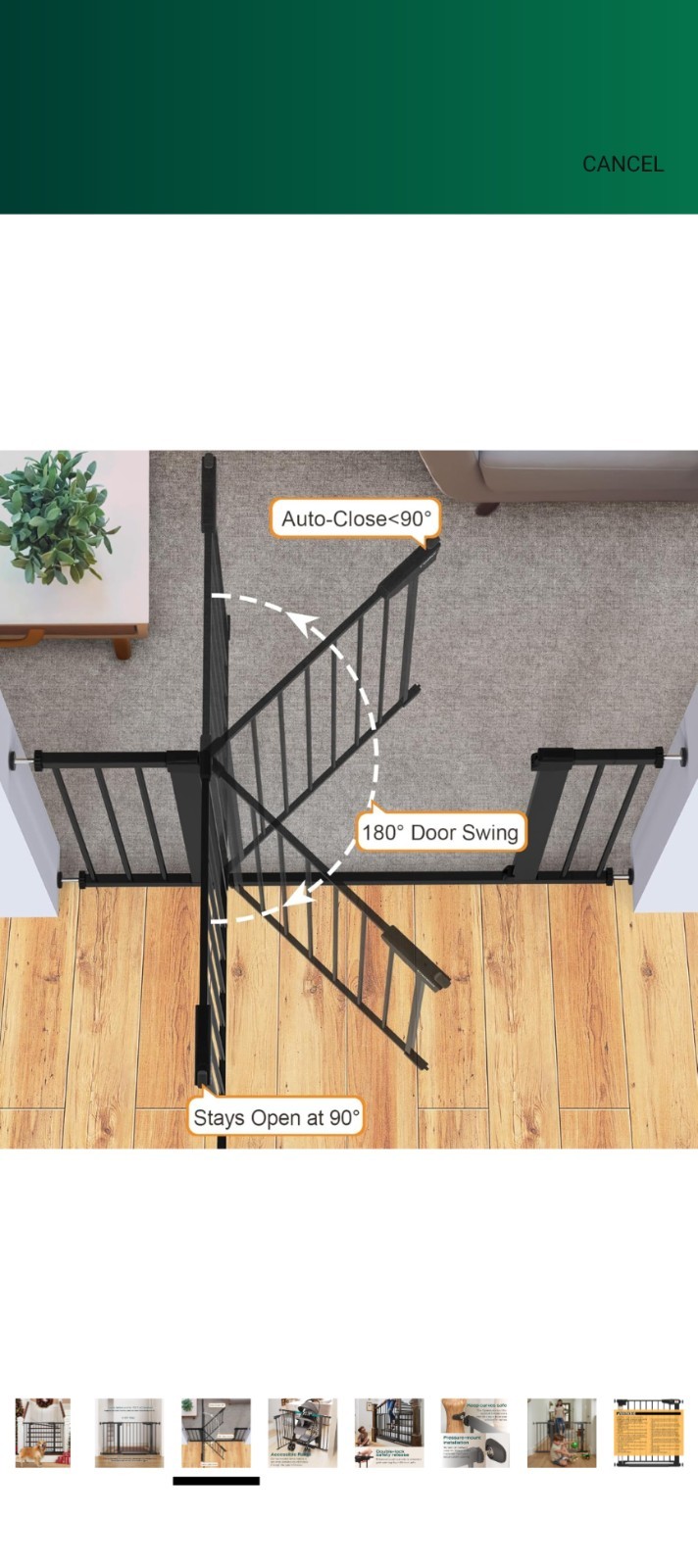 Cumbor 29.7-46" Baby Gate for Stairs, Auto Close Gate,Easy Install - Black