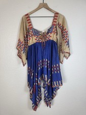 Vintage Y2K Anna Sui 2008 Western Native Boho Asymmetrical Silk Mini Dress sz 4