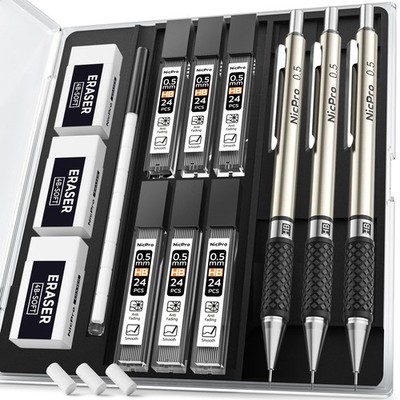 Nicpro 0,5 mm Kunst Druckbleistift Set Aufbewahrung 3 Stück (1er Pack), schwarz 